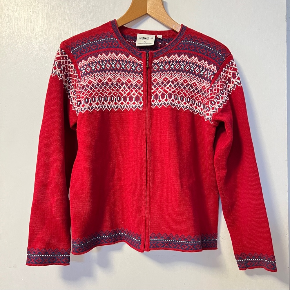 Susan Fosse Norway Nordic Scandinavian Patterned Zip-Up Sweater Cardigan Zipper